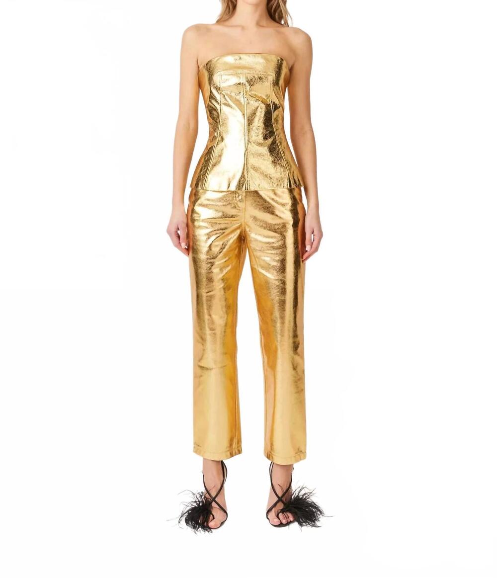 NEW AMYLYNN metallic leather tube top in gold